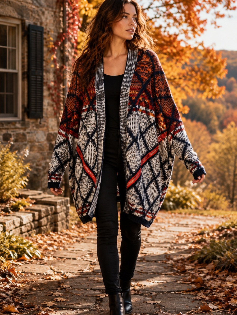 STARING AT STARS Boho Relaxed Fit Multicolor Open Front Cardigan, M